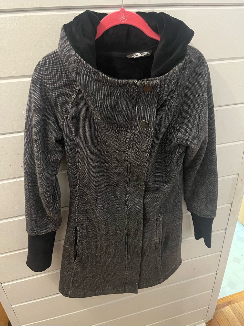 THE NORTH FACE Dionne Gray Fleece-Lined Full-Zip Hooded Semi-Long Coat Jacket S
